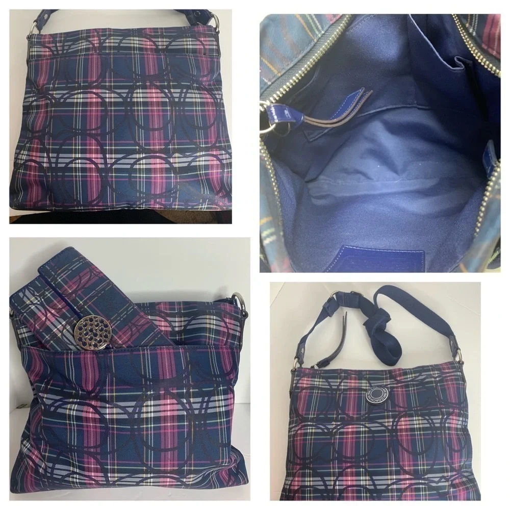 Coach Plaid Laura Circle C Tote Wallet Crossbody